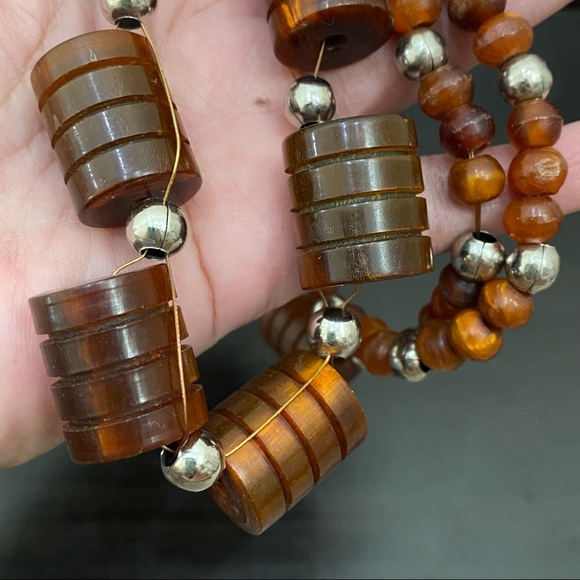 Vintage Cherry Amber Bakelite? Barrel Beaded 34” Long Necklace - Picture 7 of 12